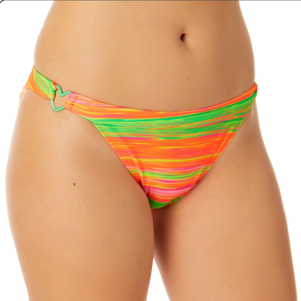 Striped Bikini Bottom No Boundaries Stripe Print Heart Trim Swimsuit Size 15
